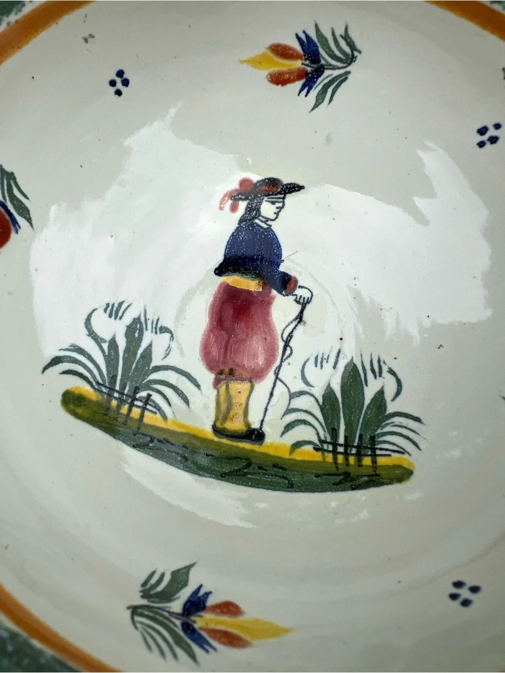 Antique Henriot Quimper Bowl | French Faience Ecuelle | Hand Painted Breton Man
